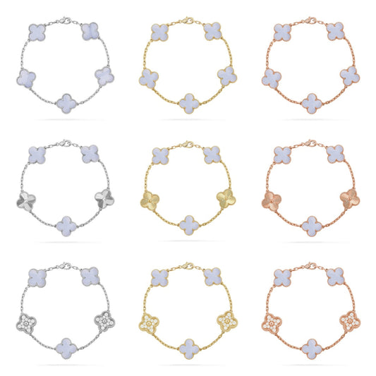 [OAKJURI Jewelry] CLOVER 5 MOTIF PURPLE CHALCEDONY BRACELET COLLECTION