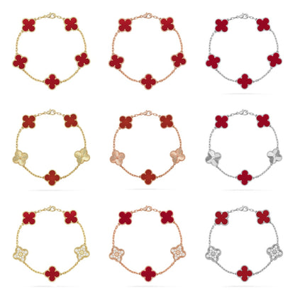 [OAKJURI Jewelry] CLOVER 5 MOTIF RED CORNELIAN BRACELET COLLECTION