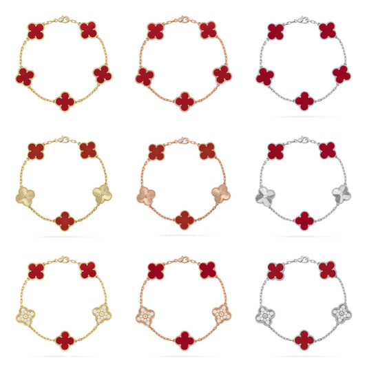[OAKJURI Jewelry] CLOVER 5 MOTIF RED CORNELIAN BRACELET COLLECTION
