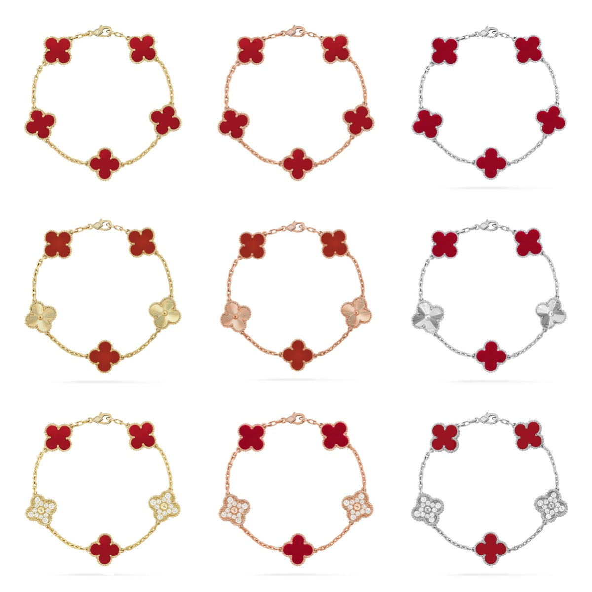 [OAKJURI Jewelry]CLOVER  5 MOTIFS CARNELIAN GOLD BRACELET