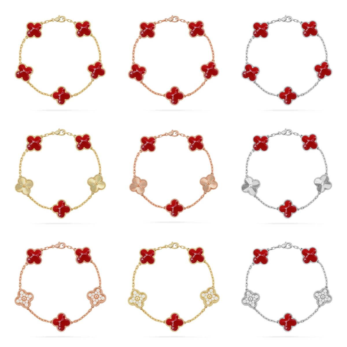 [OAKJURI Jewelry]CLOVER 5 MOTIF RED PATTERN BRACELET COLLECTION