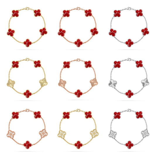 [OAKJURI Jewelry]CLOVER 5 MOTIF RED PATTERN BRACELET COLLECTION