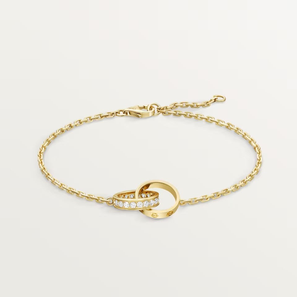 [OAKJURI Jewelry] LOVE DOUBLE RING HALF DIAMOND BRACELET