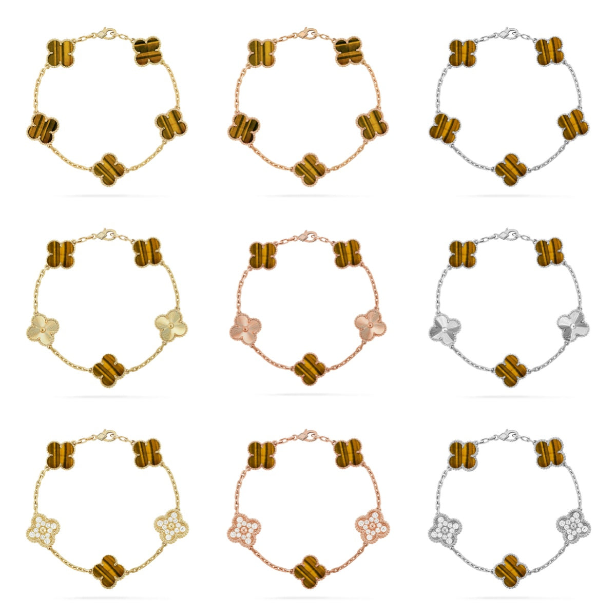 [OAKJURI Jewelry] CLOVER 5 MOTIFS TIGER EYE BRACELET COLLECTION
