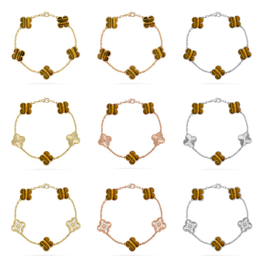 [OAKJURI Jewelry] CLOVER 5 MOTIFS TIGER EYE BRACELET COLLECTION