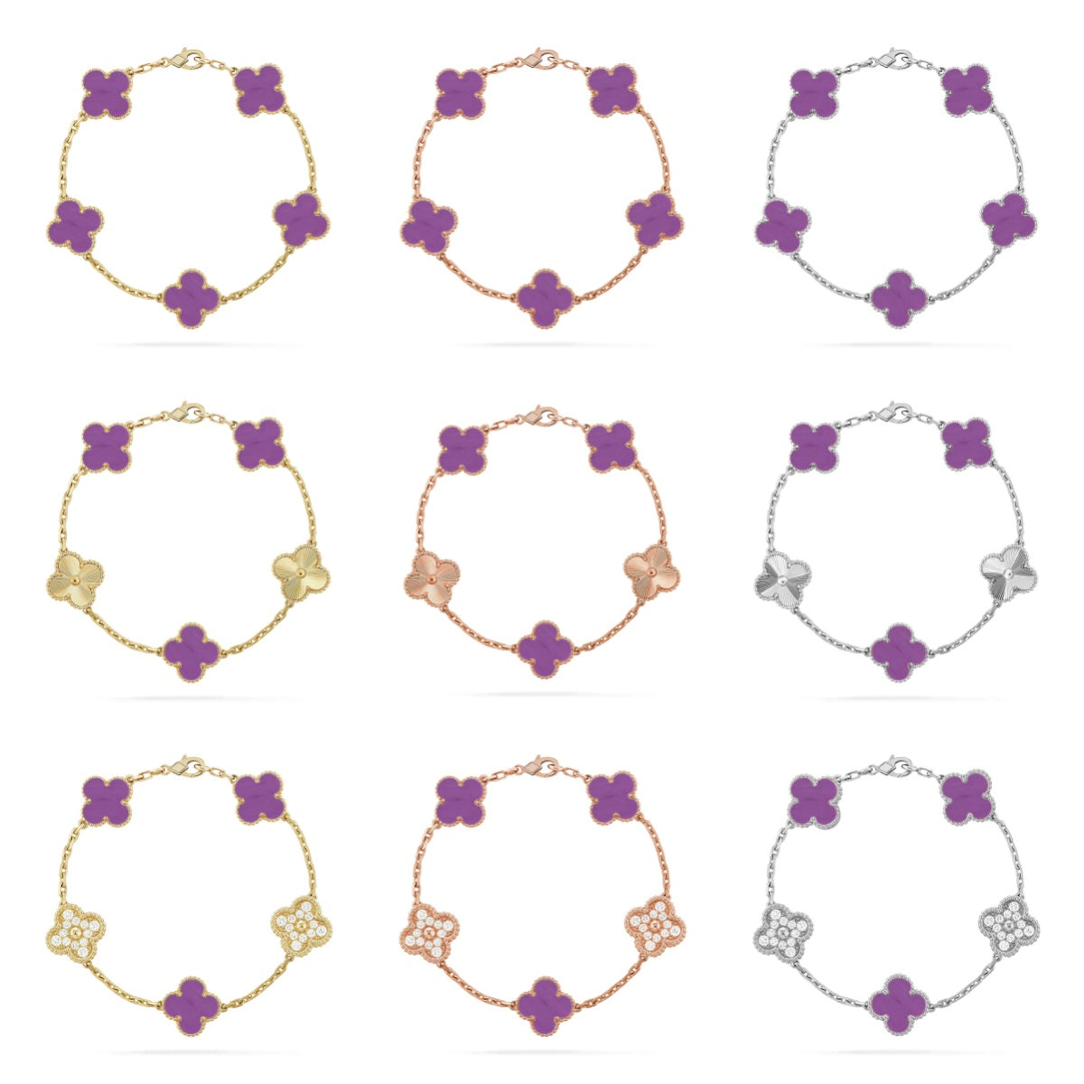 [OAKJURI Jewelry] CLOVER 5 MOTIF VIOLET BRACELET COLLECTION