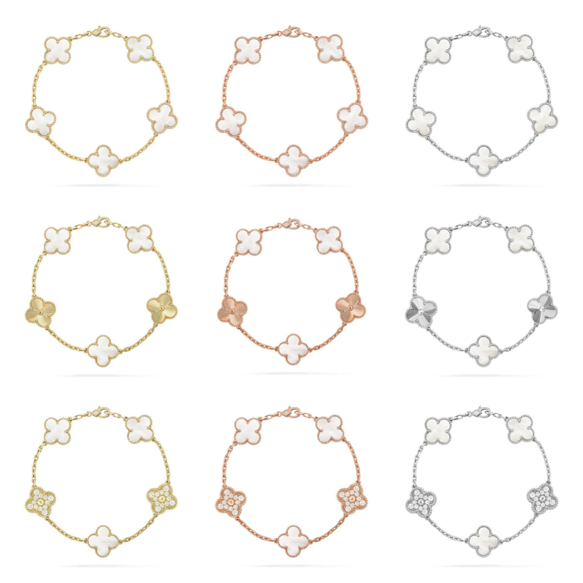 [OAKJURI Jewelry]CLOVER WHITE PEARL MOP 5 MOTIF BRACELET COLLECTION