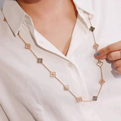 [OAKJURI Jewelry]CLOVER 20 MOTIFS DARK MOP DIAMOND  NECKLACE