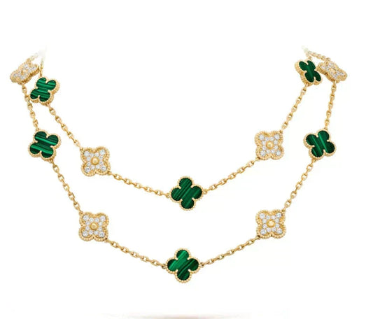[OAKJURI Jewelry]CLOVER 20 MOTIFS MALACHITE DIAMOND NECKLACE