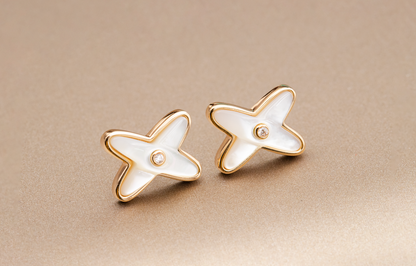 [OAKJURI Jewelry]JEUX DE WHITE MOP ROSE GOLD DIAMOND EARRINGS