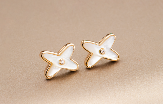 [OAKJURI Jewelry]JEUX DE WHITE MOP PINK GOLD DIAMOND EARRINGS