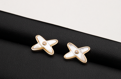 [OAKJURI Jewelry]JEUX DE WHITE MOP ROSE GOLD DIAMOND EARRINGS