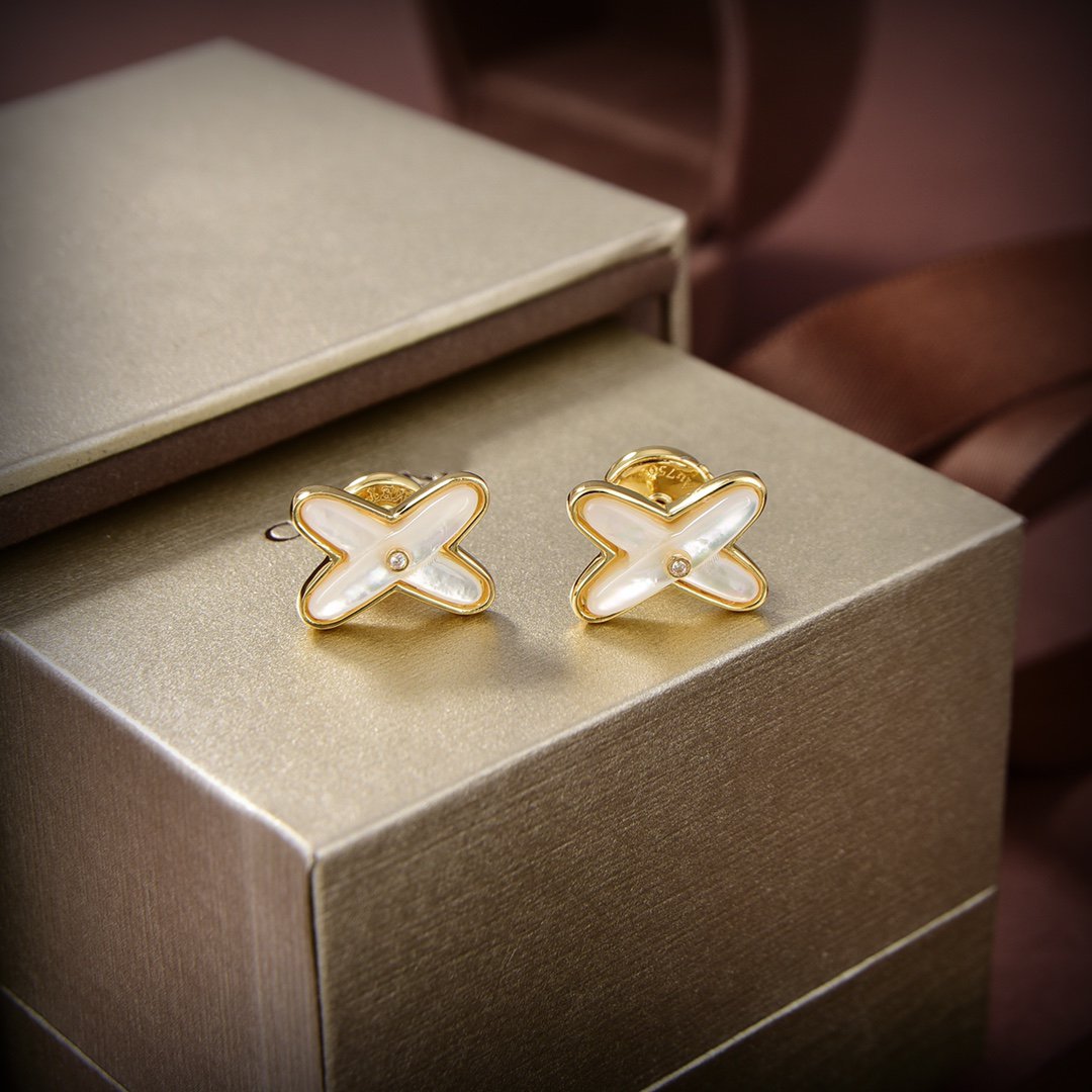 [OAKJURI Jewelry]JEUX DE WHITE MOP GOLD DIAMOND EARRINGS