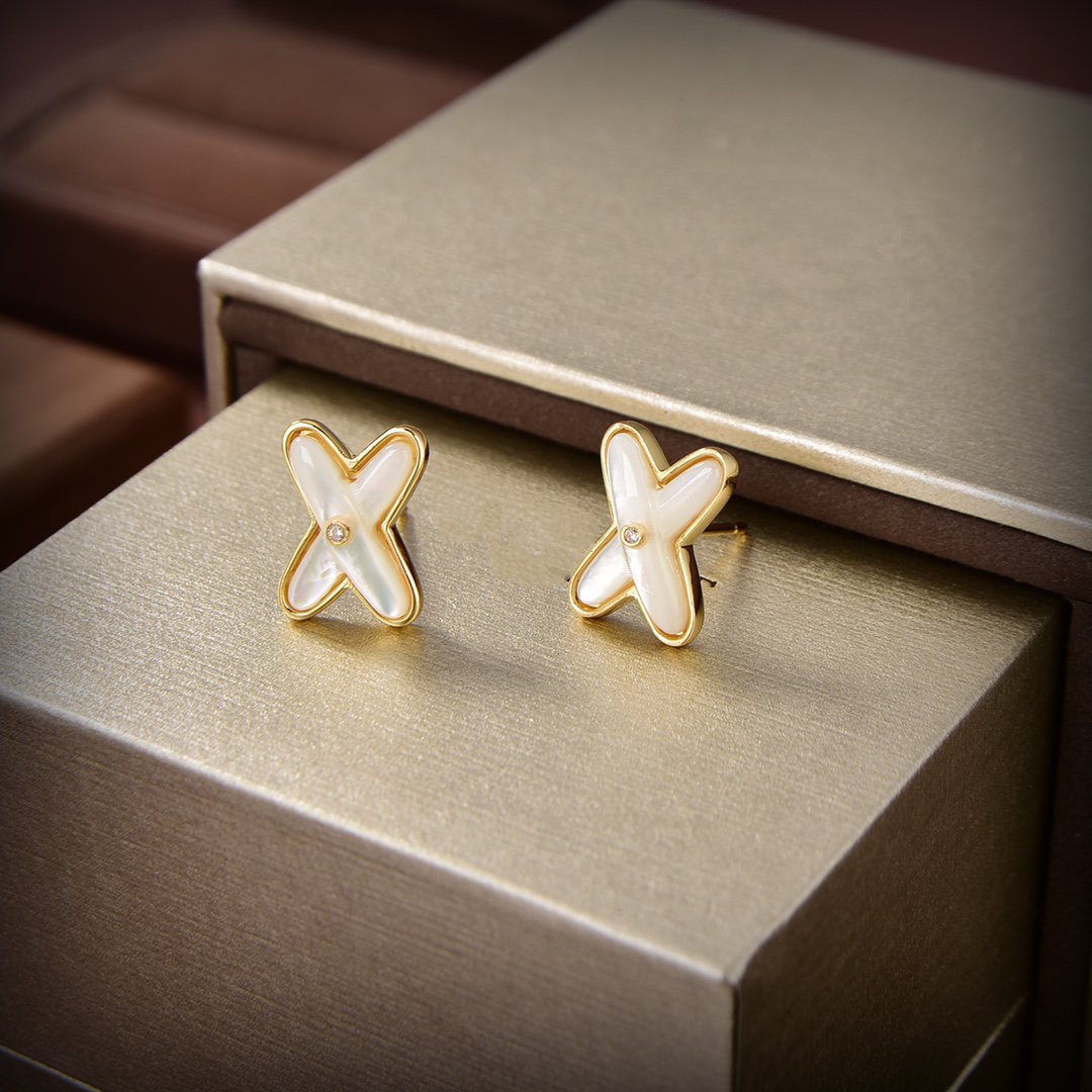 [OAKJURI Jewelry]JEUX DE WHITE MOP GOLD DIAMOND EARRINGS