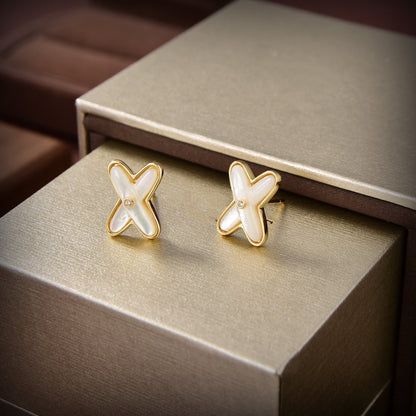 [OAKJURI Jewelry]JEUX DE WHITE MOP GOLD DIAMOND EARRINGS