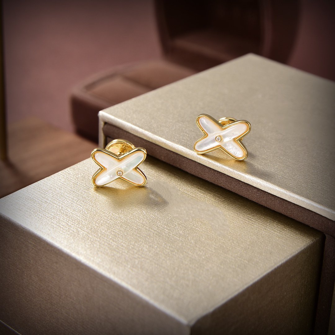 [OAKJURI Jewelry]JEUX DE WHITE MOP GOLD DIAMOND EARRINGS