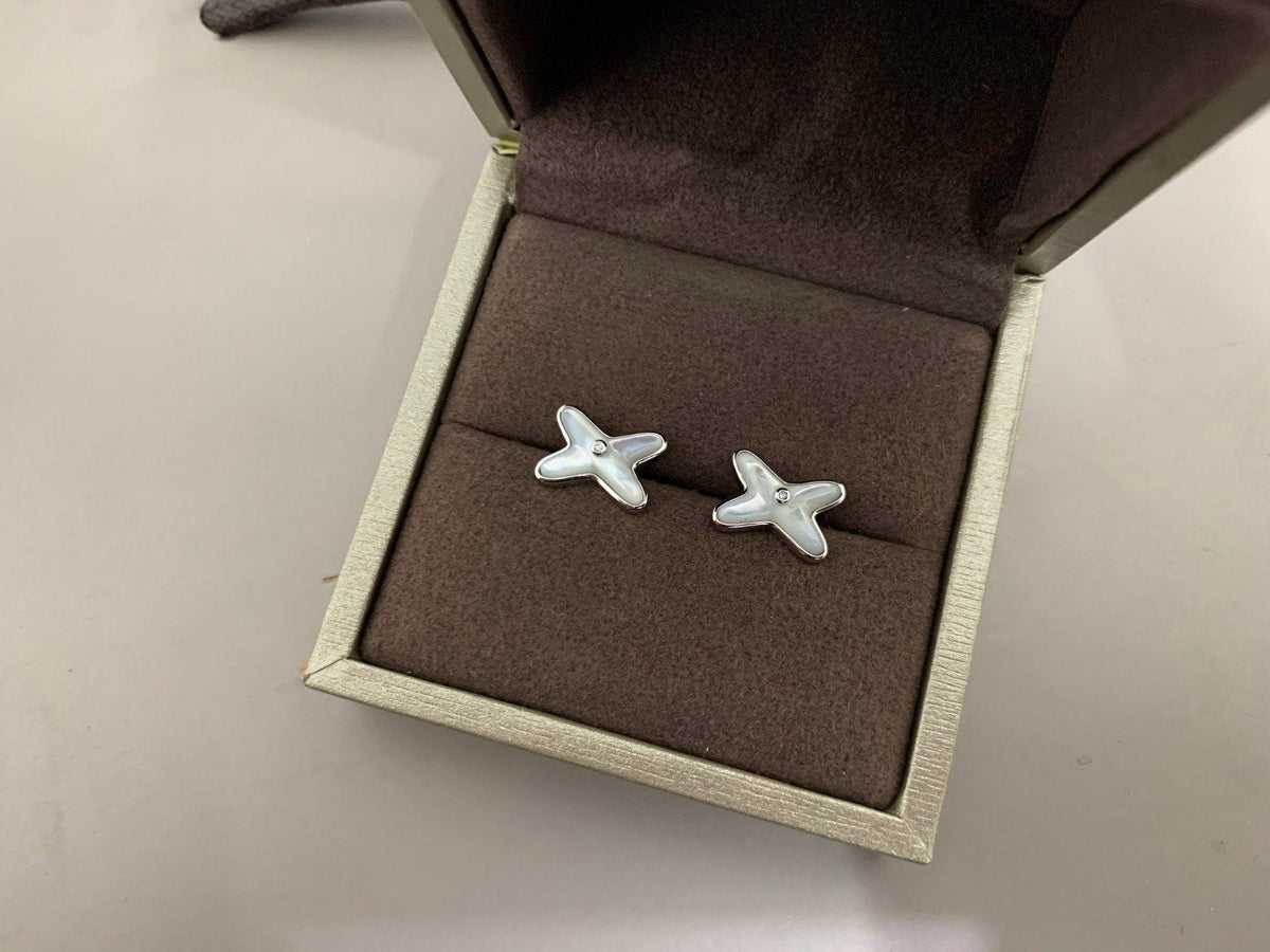 [OAKJURI Jewelry]JEUX DE WHITE MOP SILVER DIAMOND EARRINGS