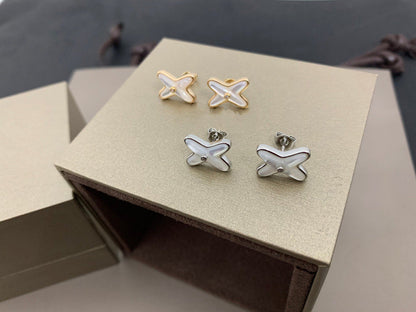[OAKJURI Jewelry]JEUX DE WHITE MOP SILVER DIAMOND EARRINGS
