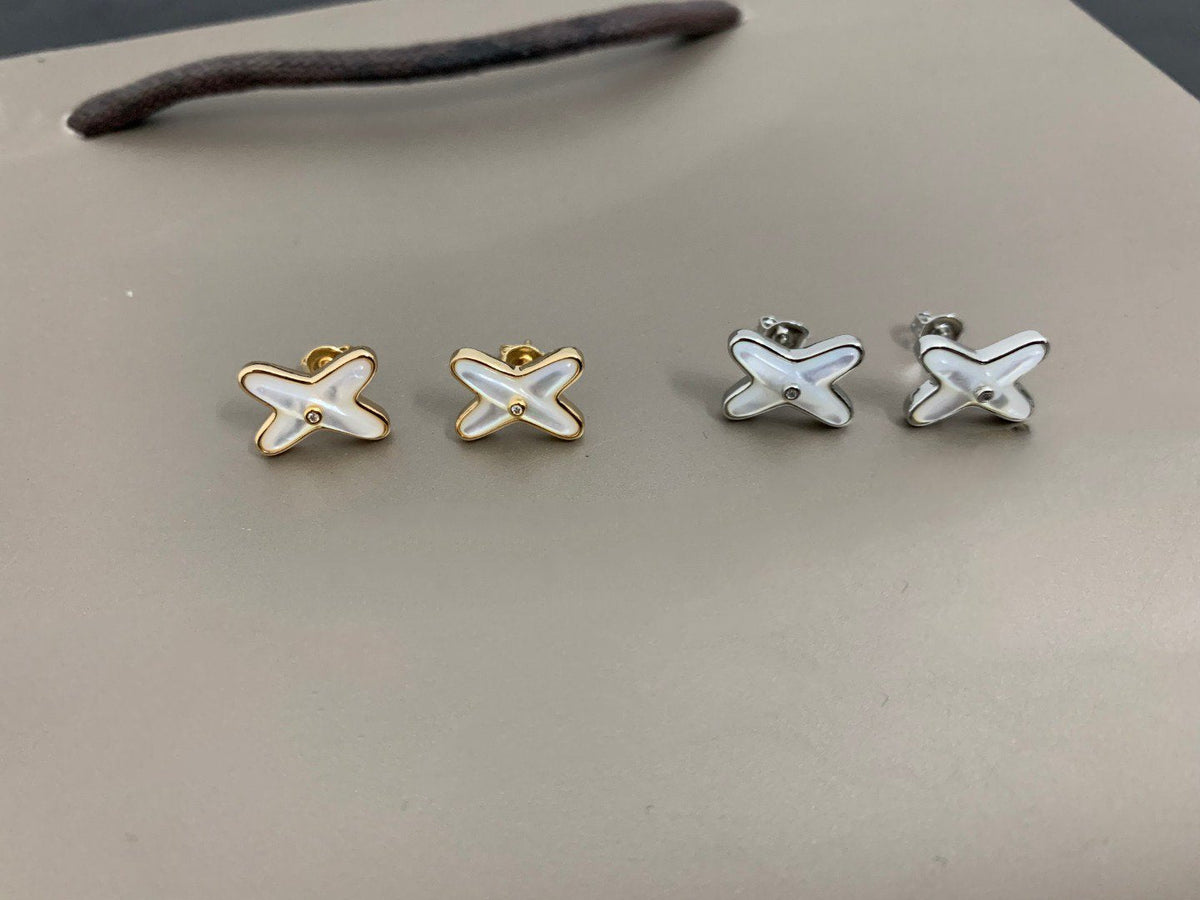 [OAKJURI Jewelry]JEUX DE WHITE MOP SILVER DIAMOND EARRINGS