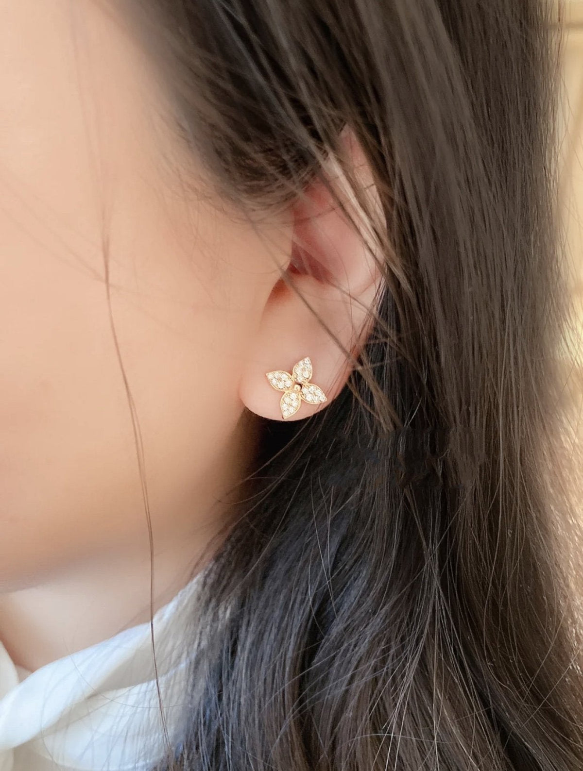 [OAKJURI Jewelry]STAR BLOSSOM STUD EARRINGS PINK GOLD DIAMONDS