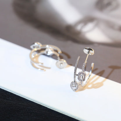 [OAKJURI Jewelry]CREOLES MY TWIN 2 RANGS SILVER DIAMOND EARRINGS
