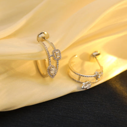 [OAKJURI Jewelry]CREOLES MY TWIN 2 RANGS SILVER DIAMOND EARRINGS