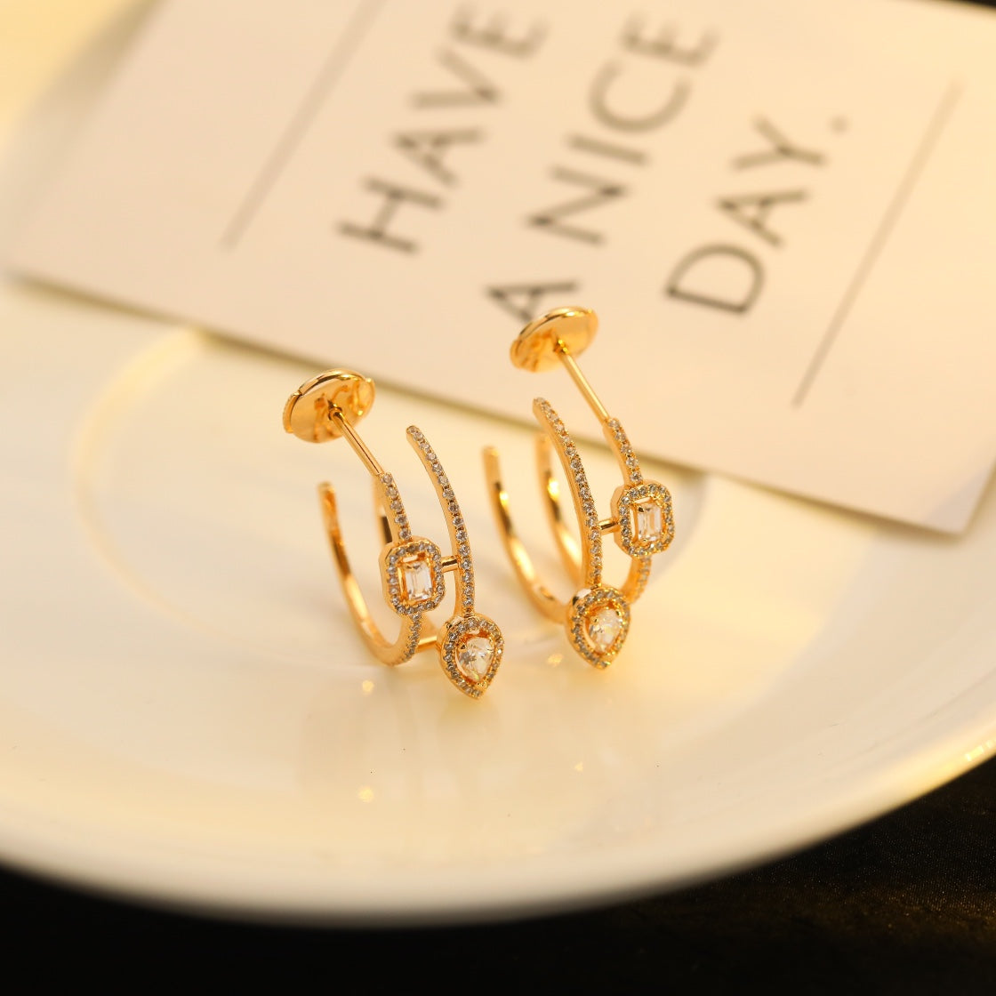 [OAKJURI Jewelry]CREOLES MY TWIN 2 RANGS SILVER DIAMOND EARRINGS