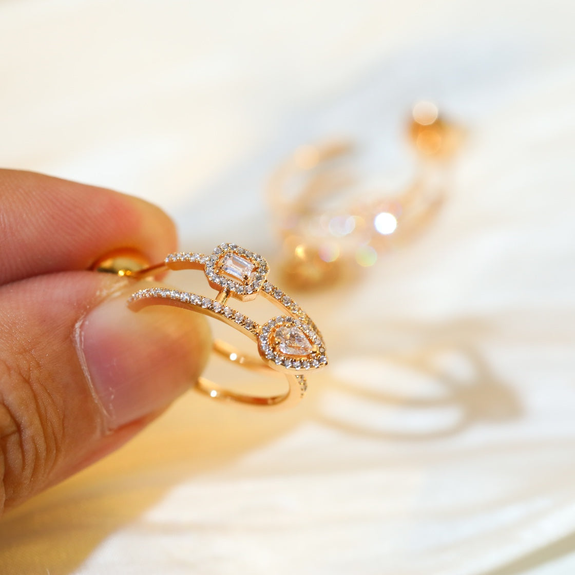 [OAKJURI Jewelry]CREOLES MY TWIN 2 RANGS SILVER DIAMOND EARRINGS