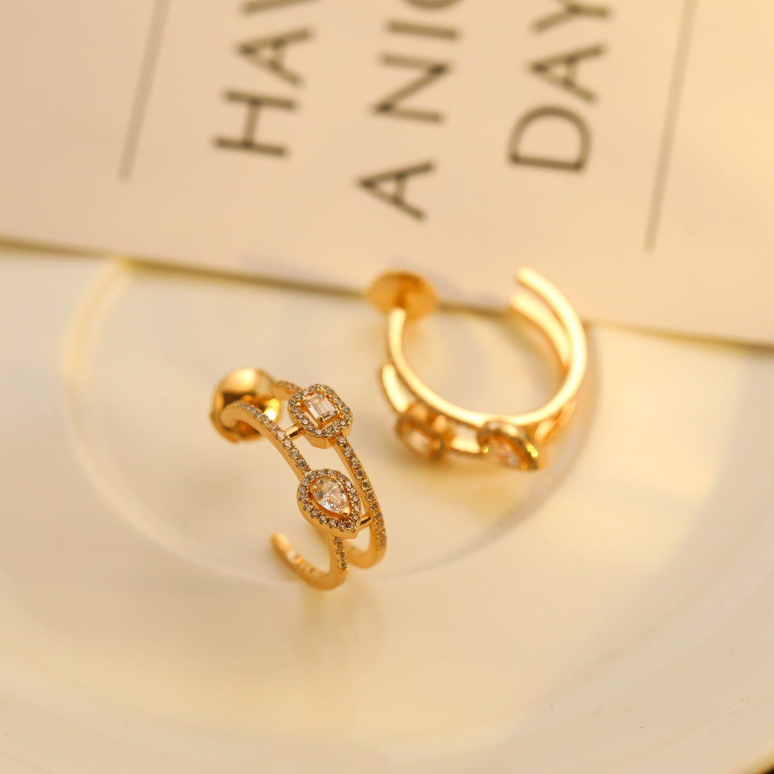 [OAKJURI Jewelry]CREOLES MY TWIN 2 RANGS SILVER DIAMOND EARRINGS