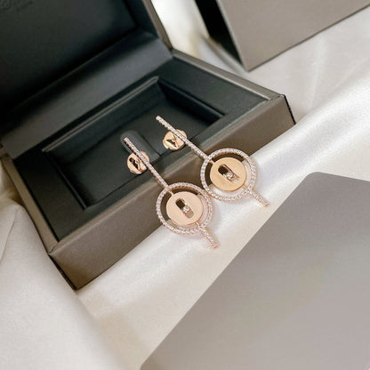 [OAKJURI Jewelry]LUCKY MOVE ARROW PINK GOLD DIAMOND EARRINGS