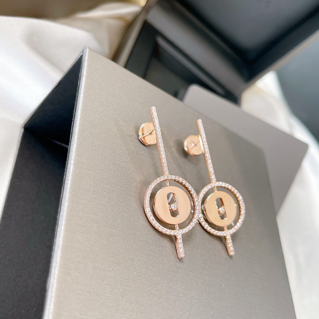 [OAKJURI Jewelry]LUCKY MOVE ARROW PINK GOLD DIAMOND EARRINGS