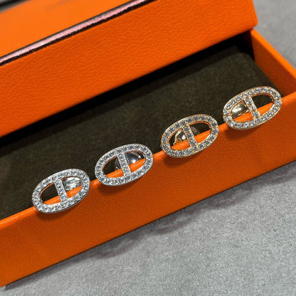 [OAKJURI Jewelry]HM FULL DIAMOND PIG NOSE STUD EARRINGS
