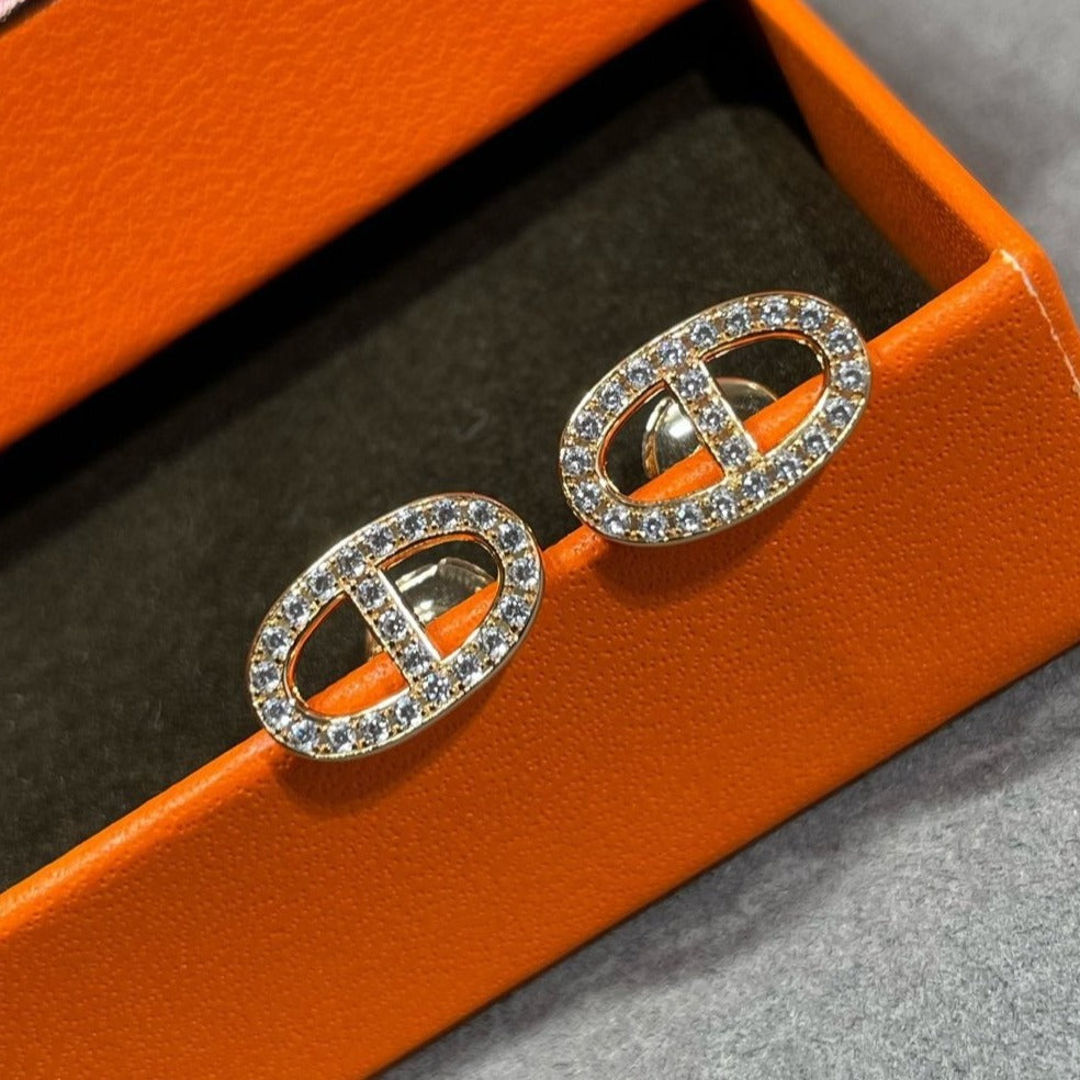 [OAKJURI Jewelry]HM FULL DIAMOND PIG NOSE STUD EARRINGS