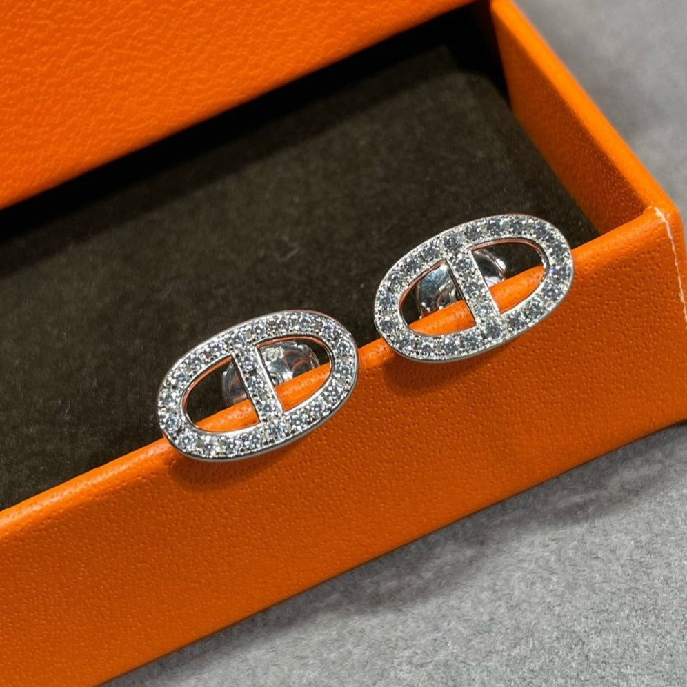 [OAKJURI Jewelry]HM FULL DIAMOND PIG NOSE STUD EARRINGS