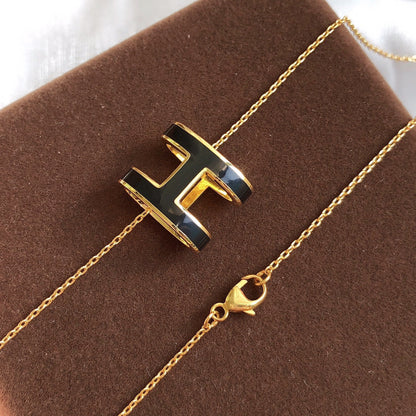 [OAKJURI Jewelry]HM CLIC BLACK ENAMEL GOLD NECKLACE