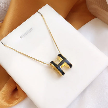 [OAKJURI Jewelry]HM CLIC BLACK ENAMEL GOLD NECKLACE