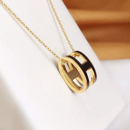 [OAKJURI Jewelry]HM CLIC BLACK ENAMEL GOLD NECKLACE