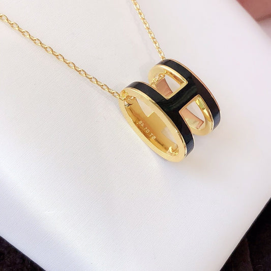 [OAKJURI Jewelry]HM CLIC BLACK ENAMEL GOLD NECKLACE