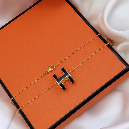 [OAKJURI Jewelry]HM CLIC BLACK ENAMEL GOLD NECKLACE