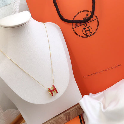 [OAKJURI Jewelry]HM CLIC RED ENAMEL GOLD NECKLACE