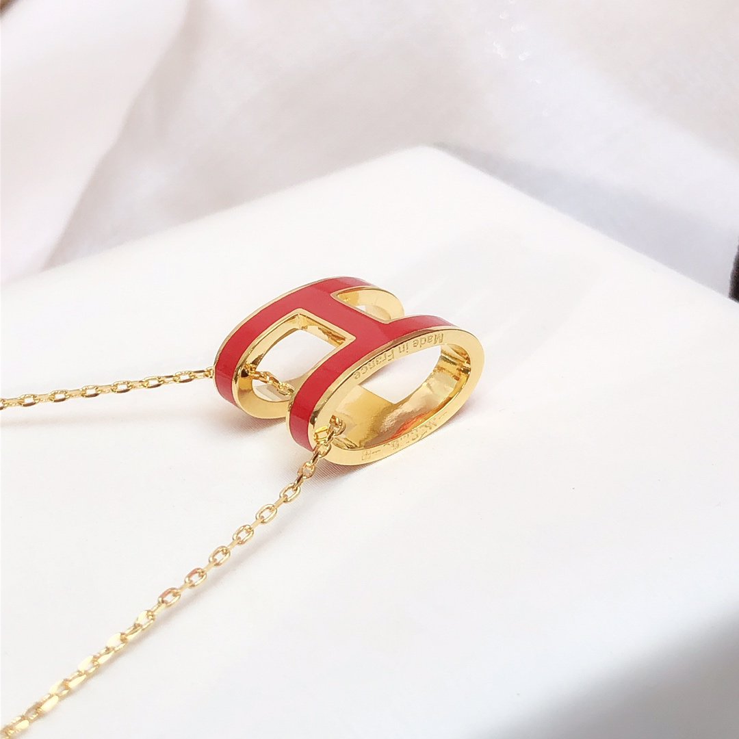 [OAKJURI Jewelry]HM CLIC RED ENAMEL GOLD NECKLACE