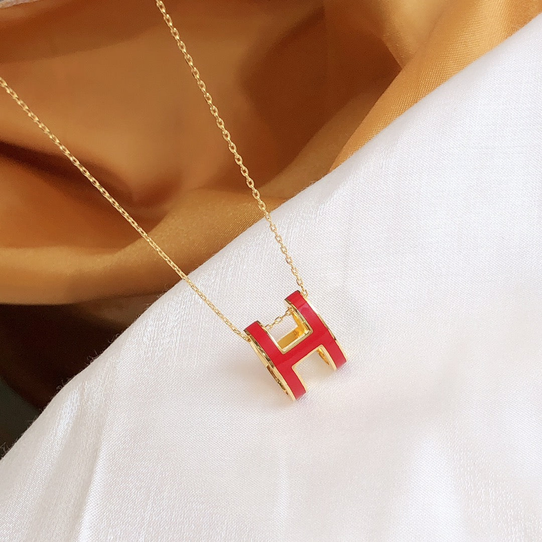 [OAKJURI Jewelry]HM CLIC RED ENAMEL GOLD NECKLACE