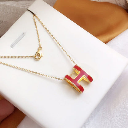 [OAKJURI Jewelry]HM CLIC RED ENAMEL GOLD NECKLACE