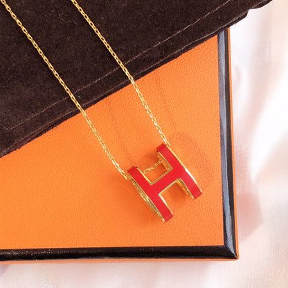 [OAKJURI Jewelry]HM CLIC RED ENAMEL GOLD NECKLACE