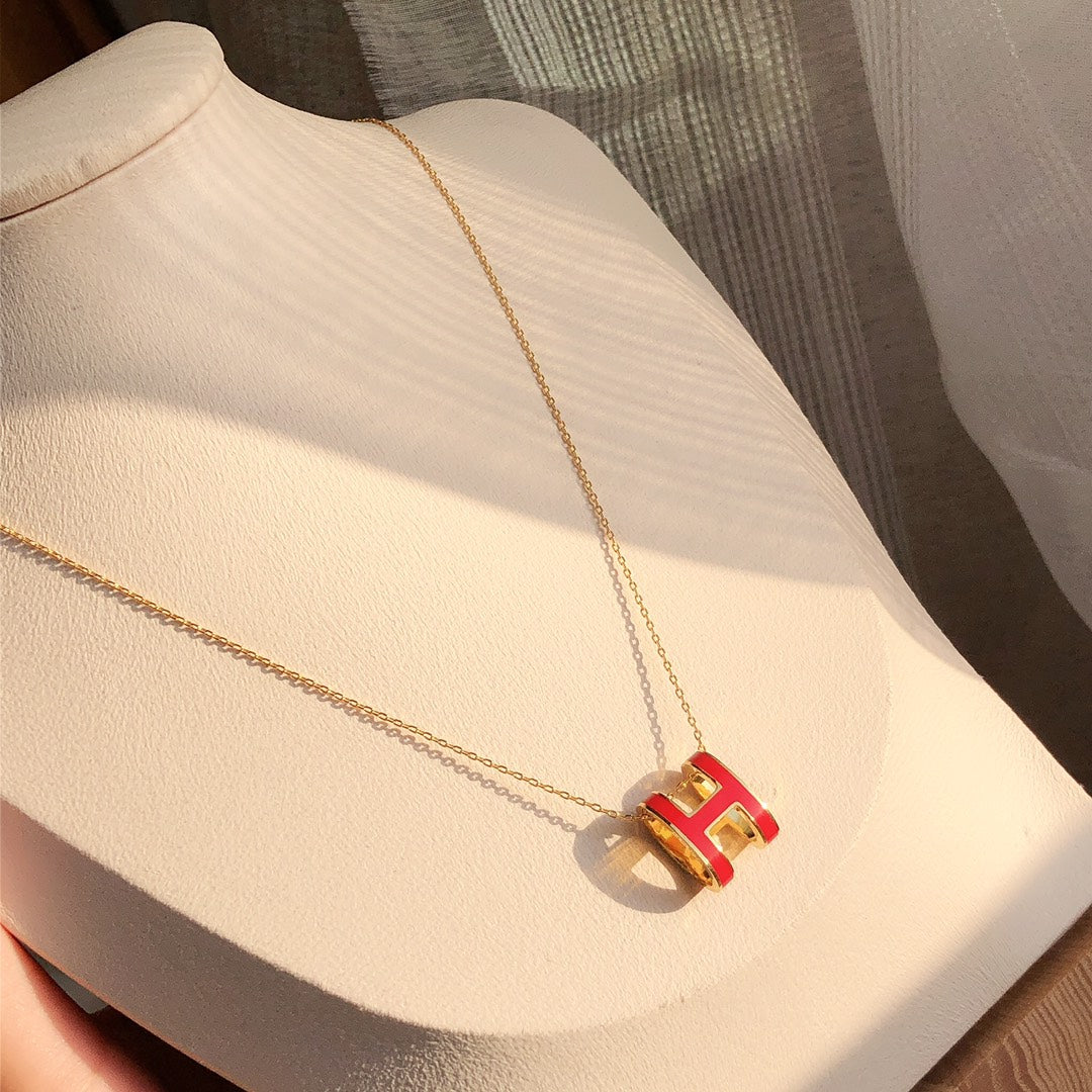 [OAKJURI Jewelry]HM CLIC RED ENAMEL GOLD NECKLACE
