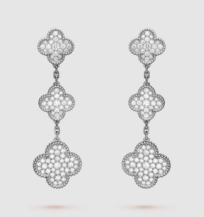 [OAKJURI Jewelry]CLOVER 3 MOTIF DIAMOND SILVER DROP EARRINGS