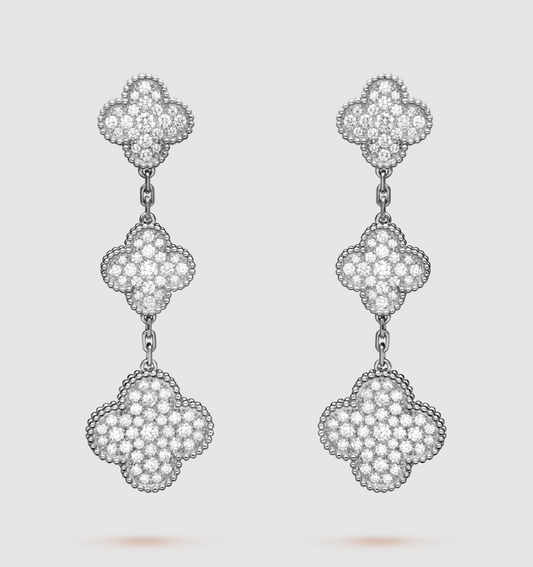 [OAKJURI Jewelry]CLOVER 3 MOTIF DIAMOND SILVER DROP EARRINGS