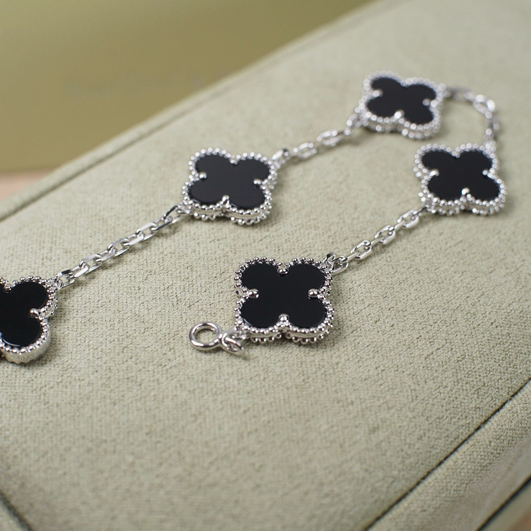 [OAKJURI Jewelry]Clover & Love Sliver 2-Piece Bracelet Stack Set