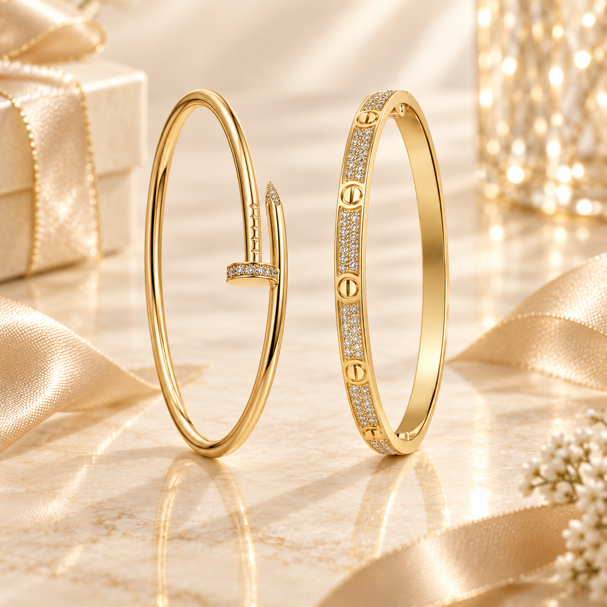 [OAKJURI Jewelry] JUSTE Diamond & LOVE Diamond-Paved Bracelet Stack Set