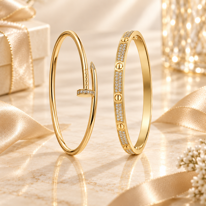 [OAKJURI Jewelry] JUSTE Diamond & LOVE Diamond-Paved Bracelet Stack Set